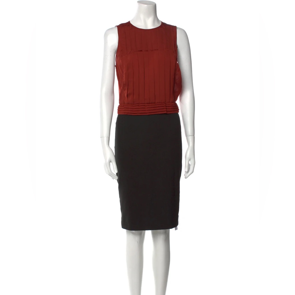 Nwt L’agence Pleated Crew Neck Front Color Block Midi Length Dress